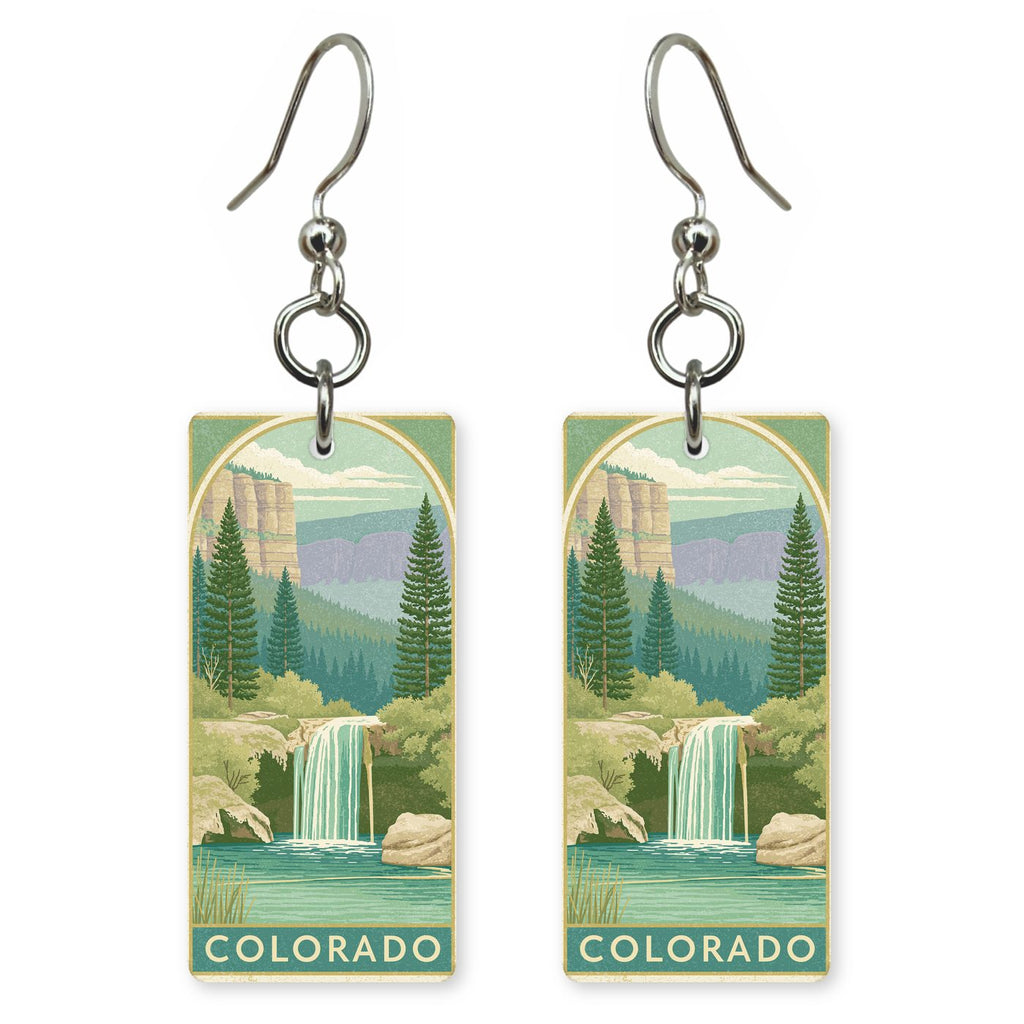 Hanging Lake Text Colorado — She's Choosing earrings, shown as a pair