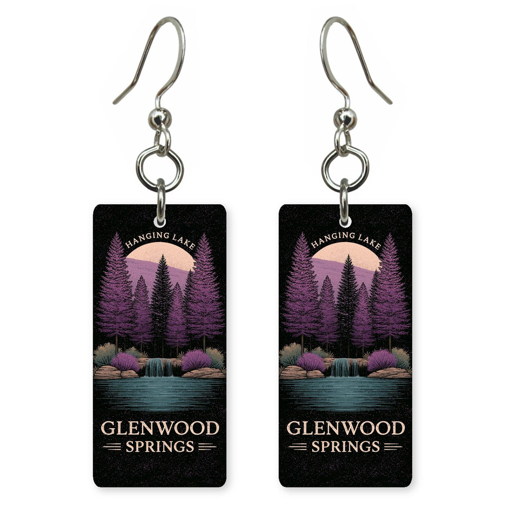 Hanging Lake Text Glenwood — She's Choosing earrings, shown as a pair