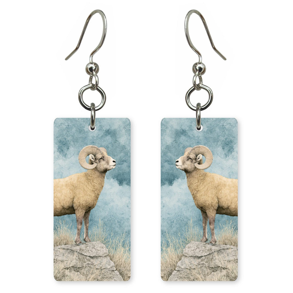 Rocky Mountain Bighorn Sheep — She's Choosing earrings, shown as a pair