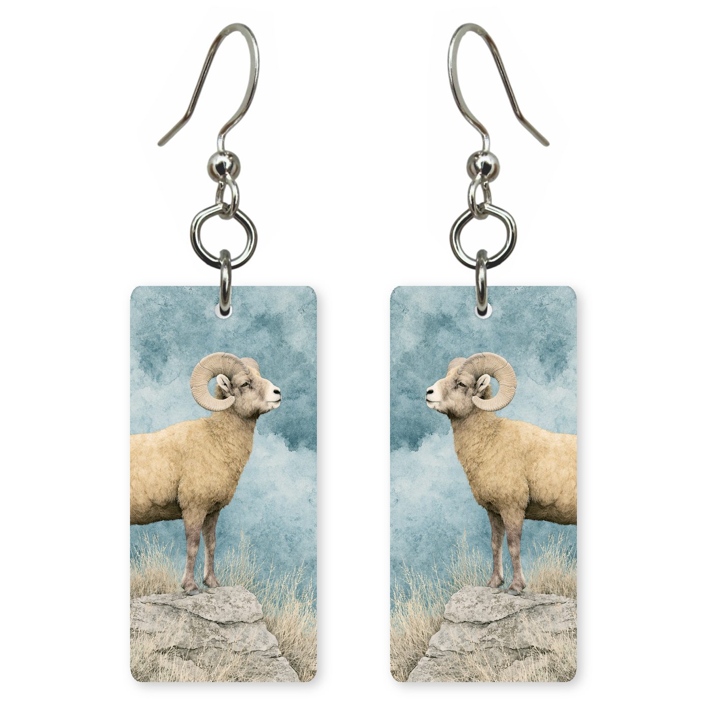 Rocky Mountain Bighorn Sheep — She's Choosing earrings, shown as a pair