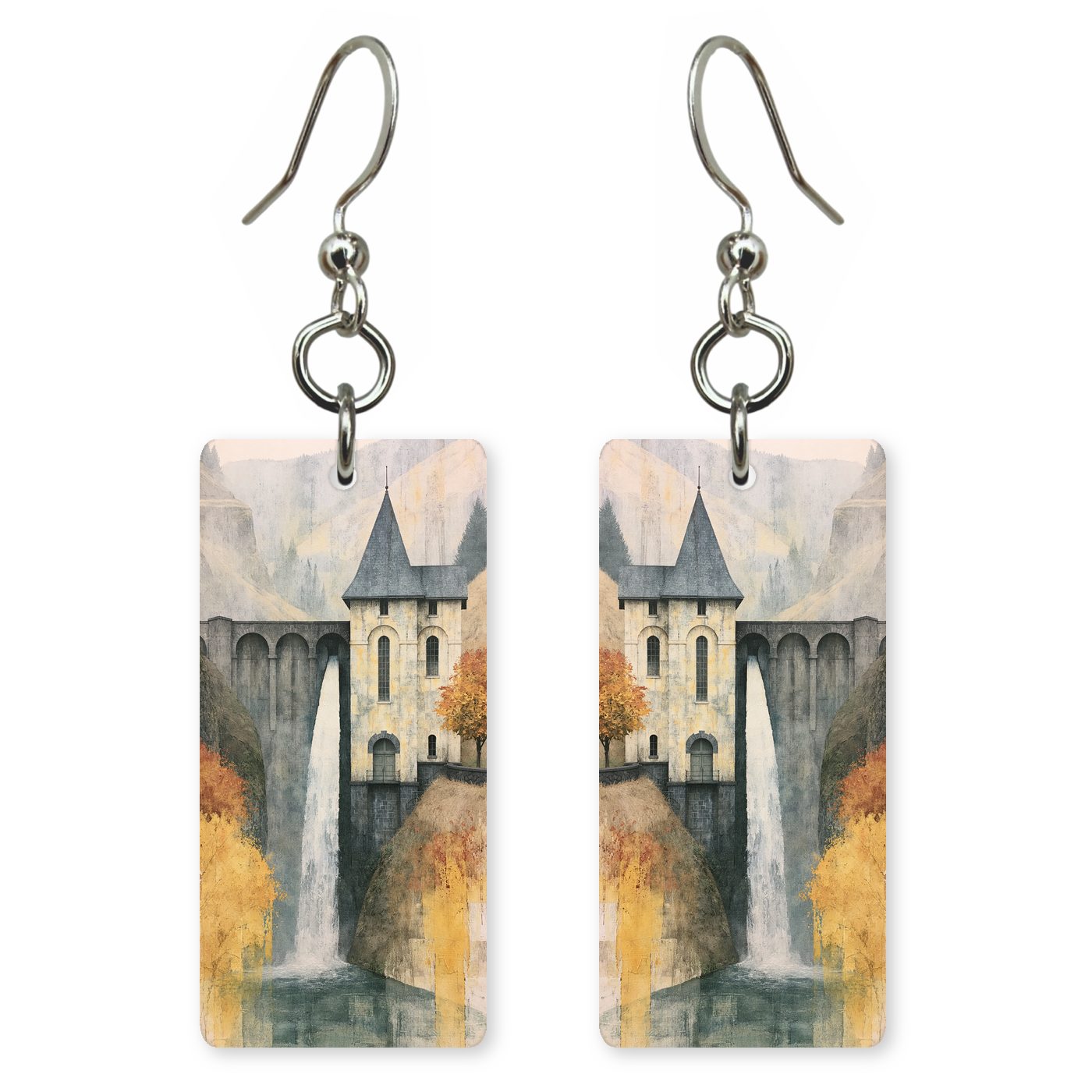 Bridal Veil Falls Plunging — She's Choosing earrings, shown as a pair