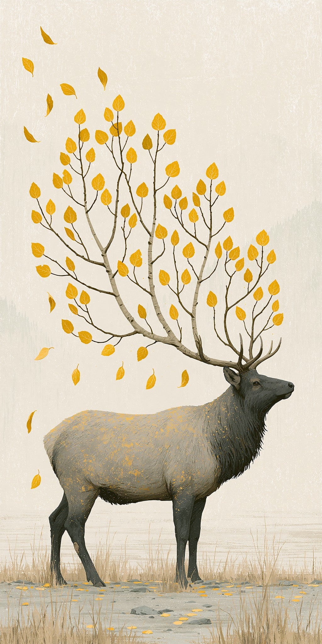 Elk Antlers Growing Aspen — full design art
