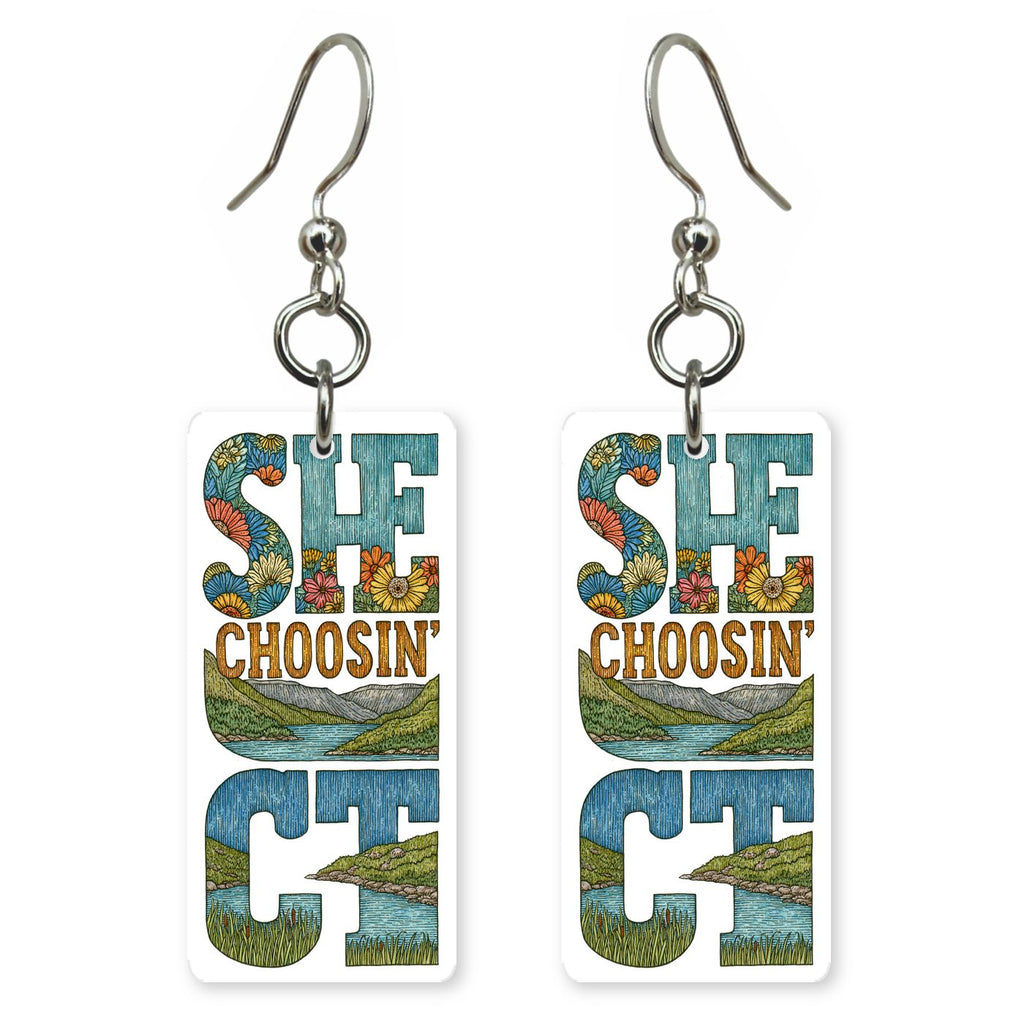 CT Photo Letters — She's Choosing earrings, shown as a pair