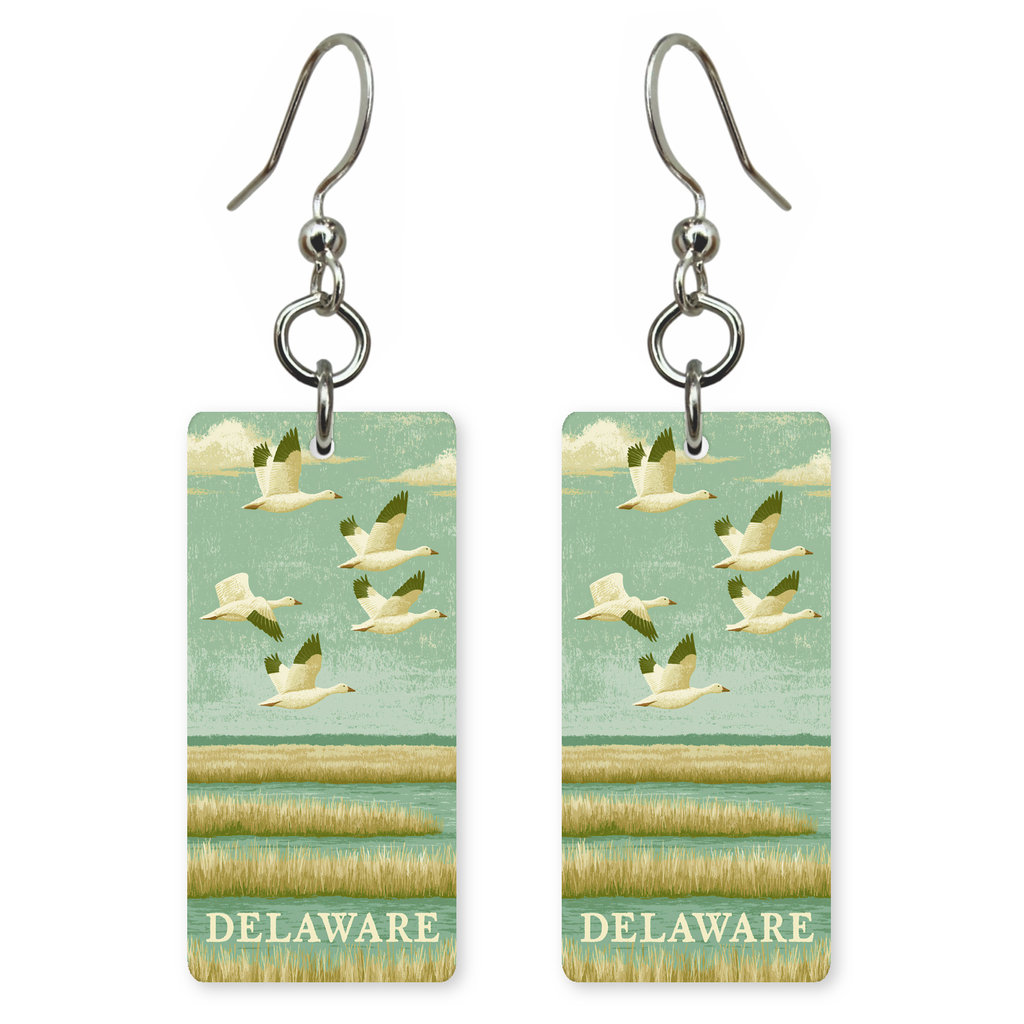 She's Choosing Delaware Earrings | Snow Geese Marsh