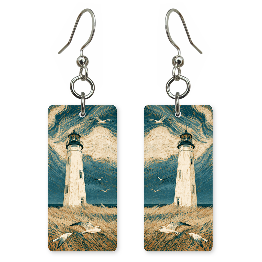She's Choosing Delaware Earrings | Windswept Lighthouse Gulls