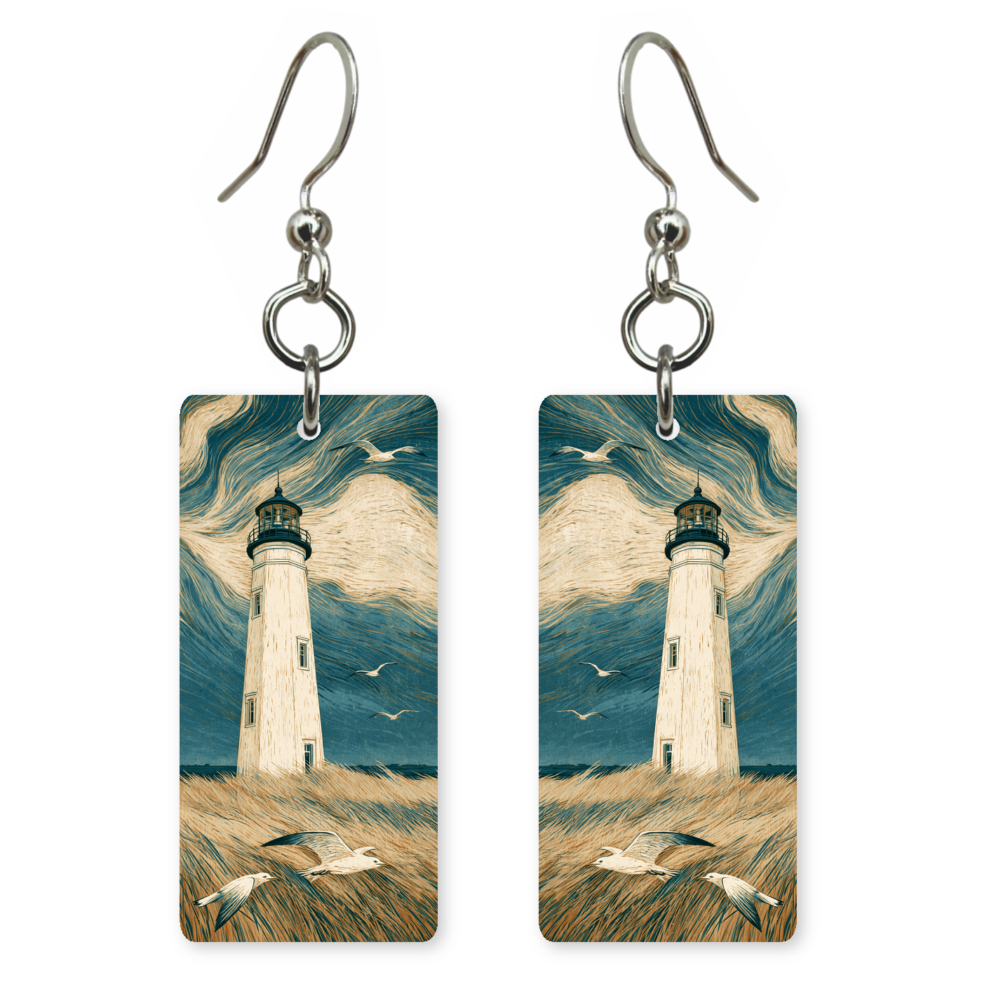 She's Choosing Delaware Earrings | Windswept Lighthouse Gulls