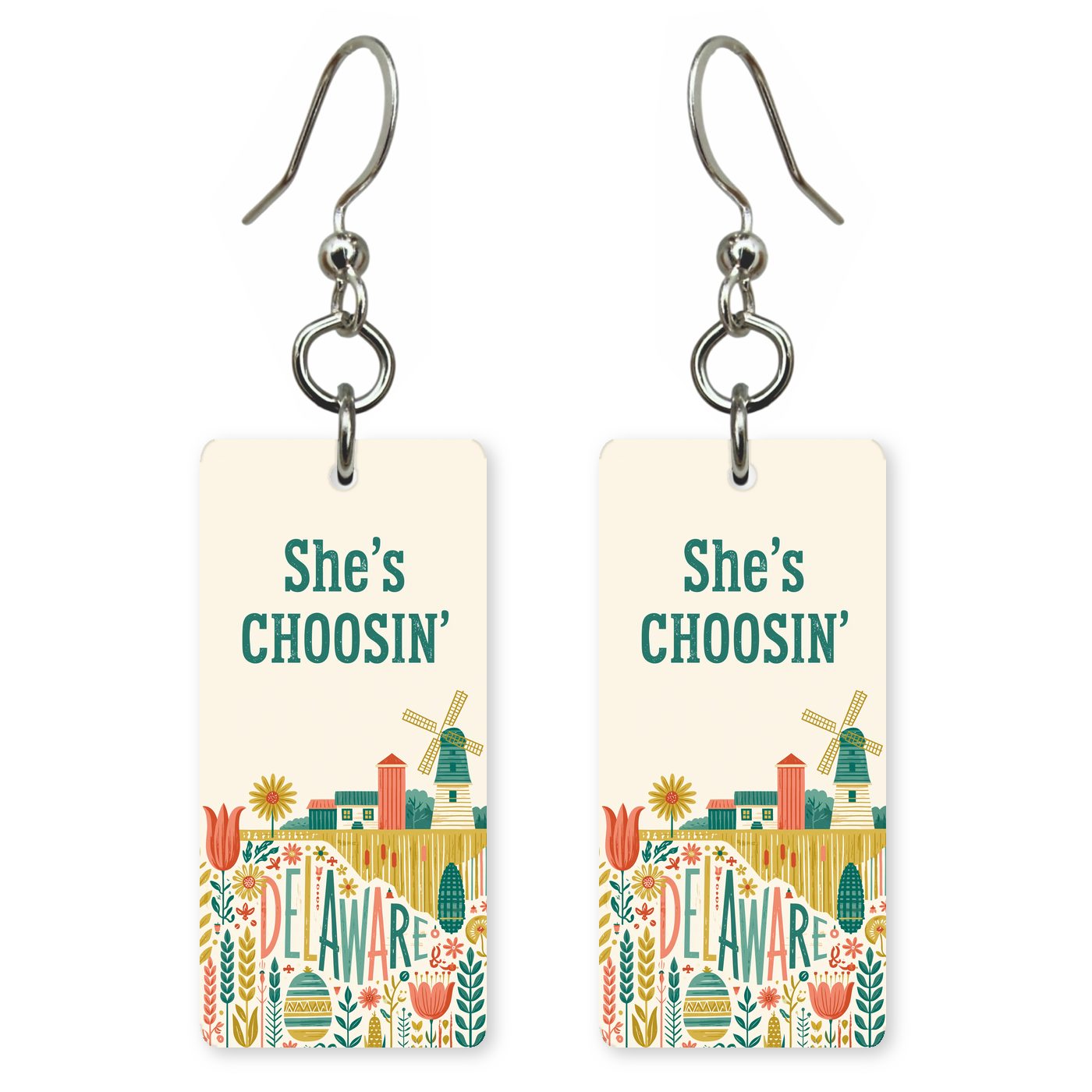 Folk Town Poster — She's Choosing earrings, shown as a pair