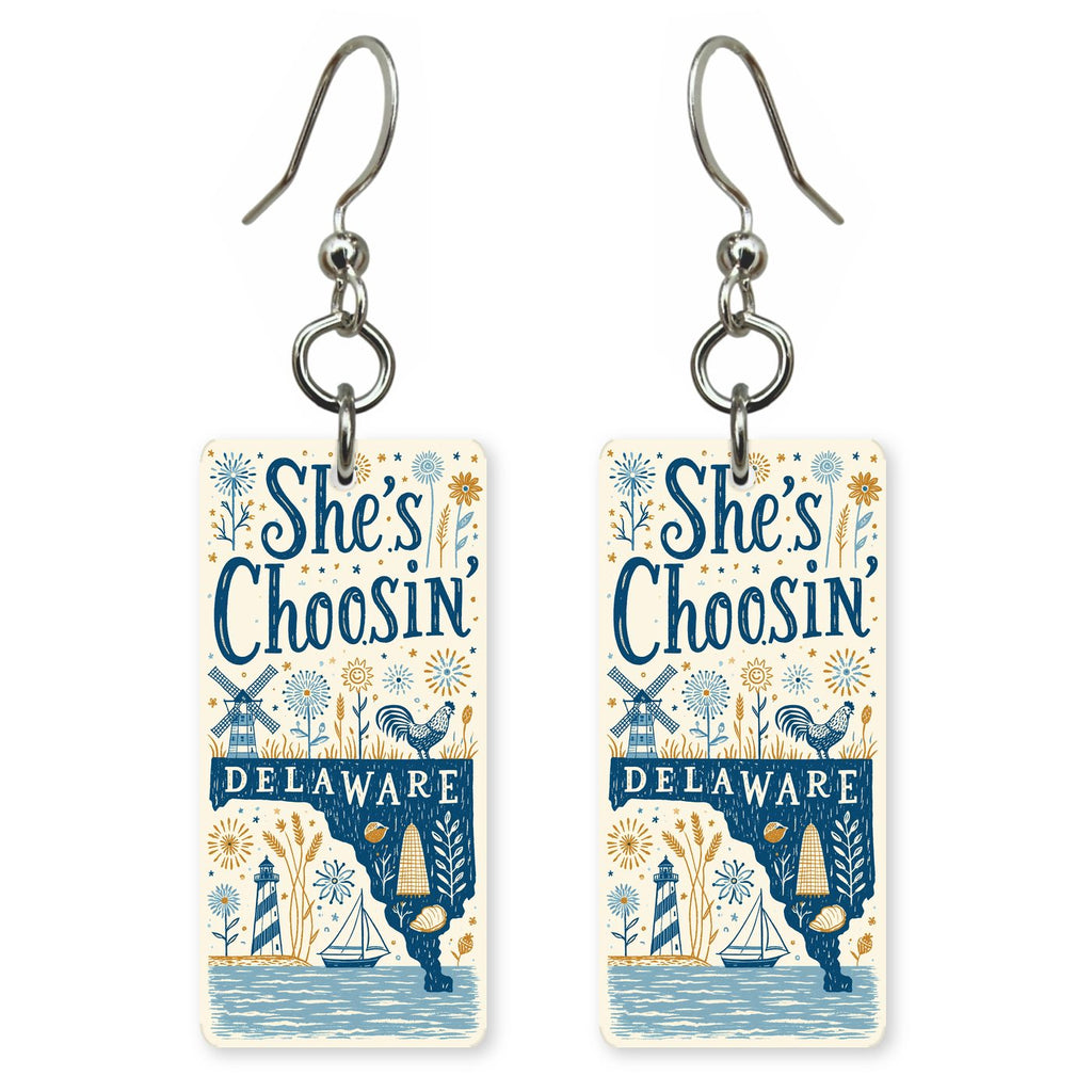 Delaware Icons Poster — She's Choosing earrings, shown as a pair