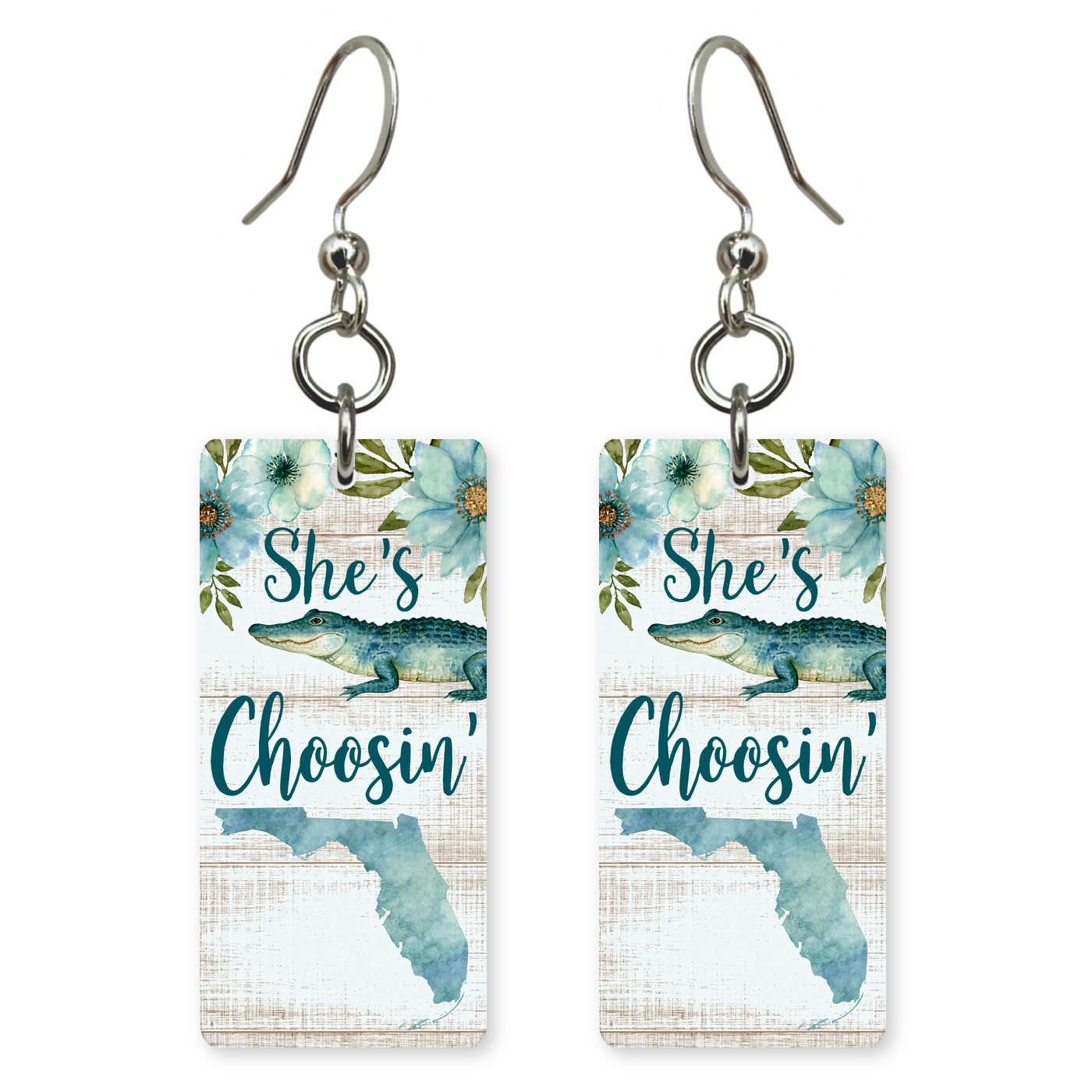 Gator Wood Silhouette — She's Choosing earrings, shown as a pair