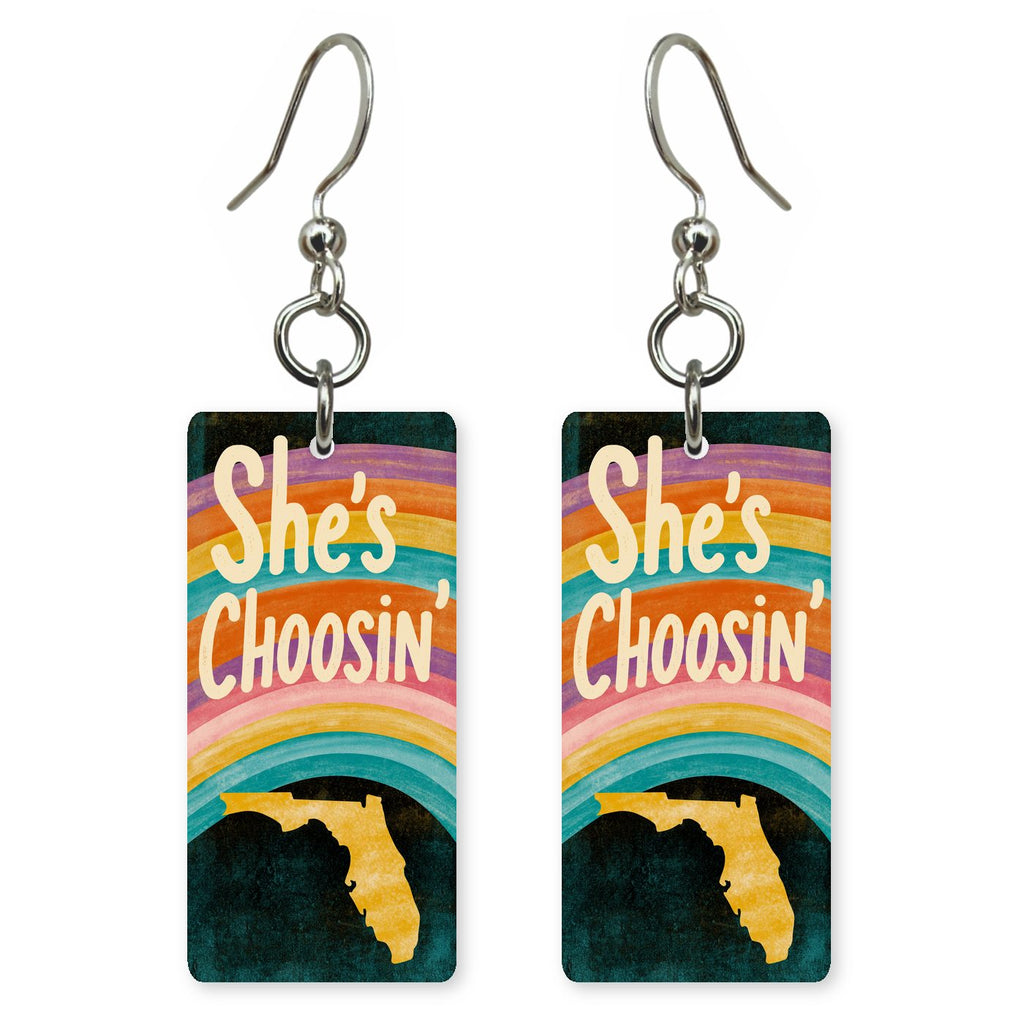 Rainbow Orange Silhouette — She's Choosing earrings, shown as a pair