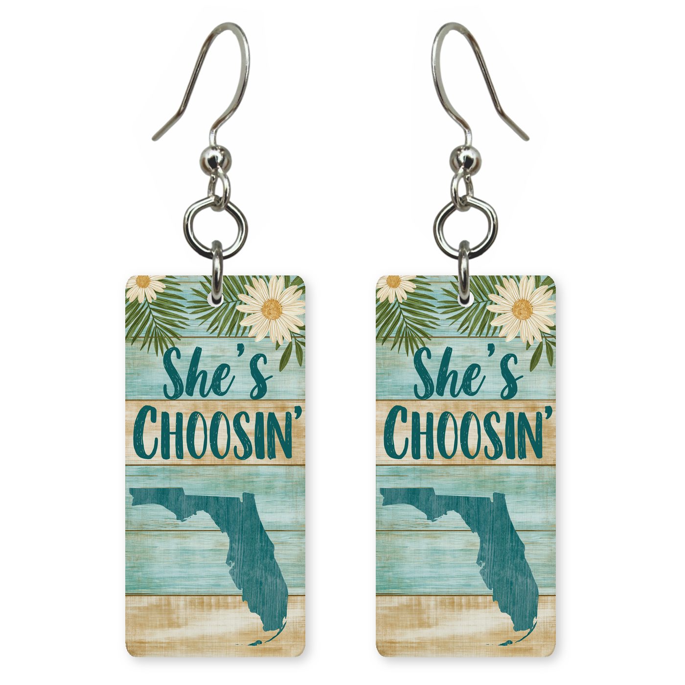 Tropical Plank — She's Choosing earrings, shown as a pair