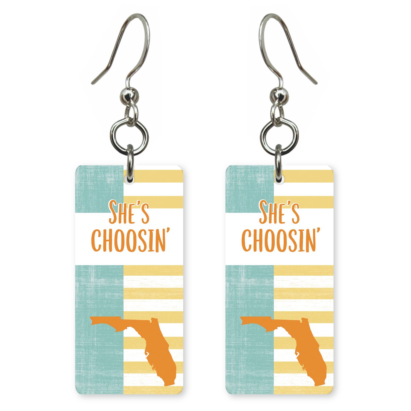 Orange Stripe Silhouette — She's Choosing earrings, shown as a pair