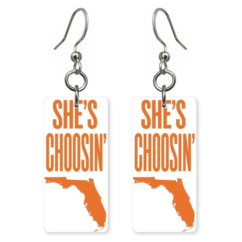 Orange Block — She's Choosing earrings, shown as a pair