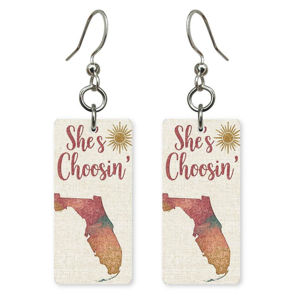 Red Sun Silhouette — She's Choosing earrings, shown as a pair