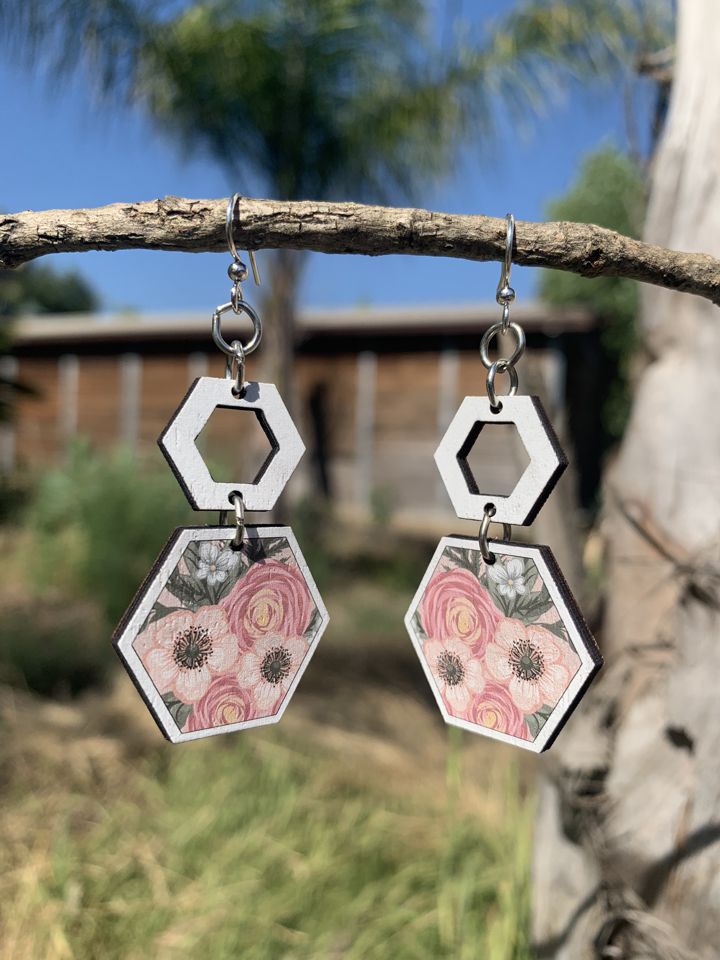 Botanical Hexagon Earrings #1683