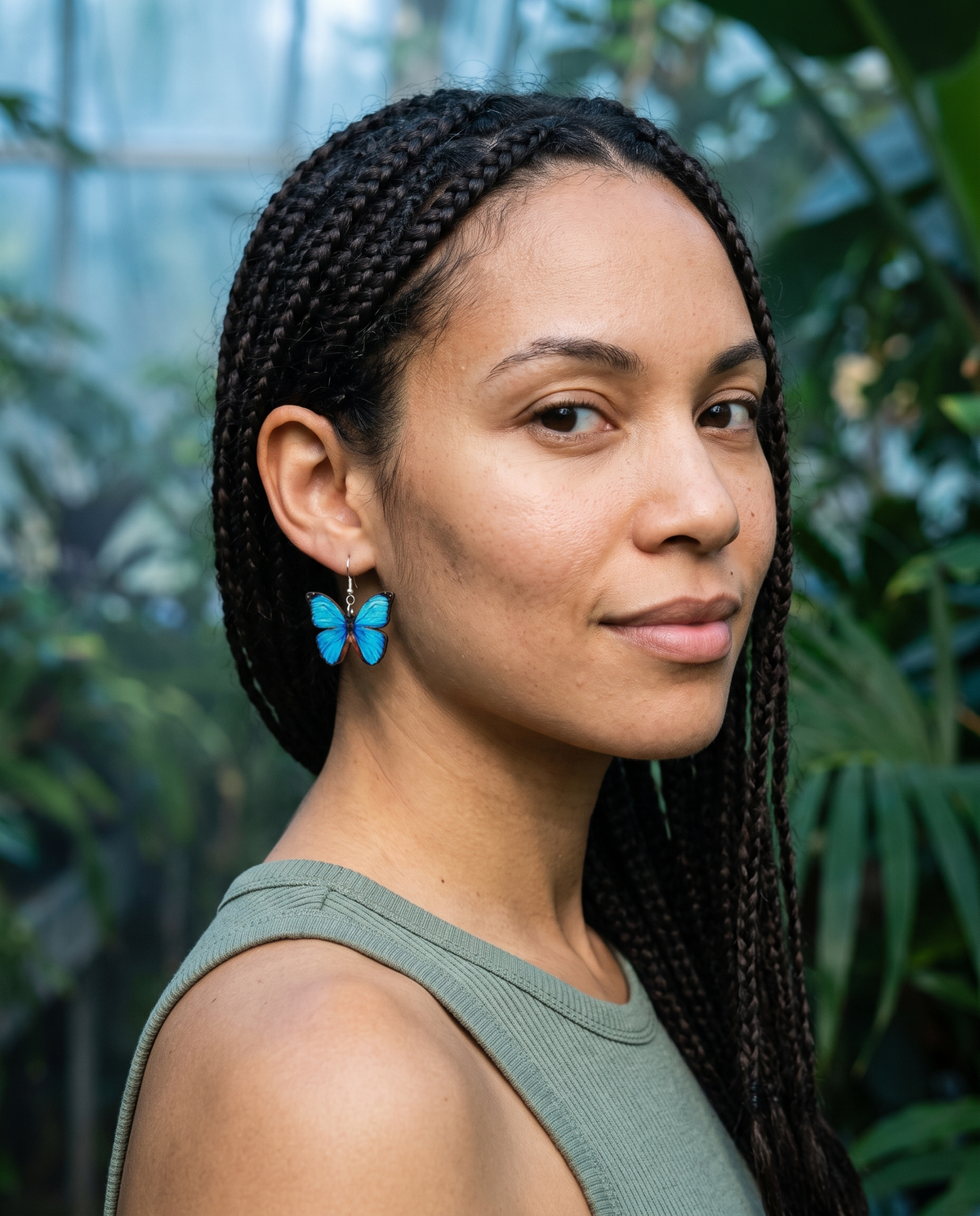 Blue Butterfly Earrings #1294 shown on model