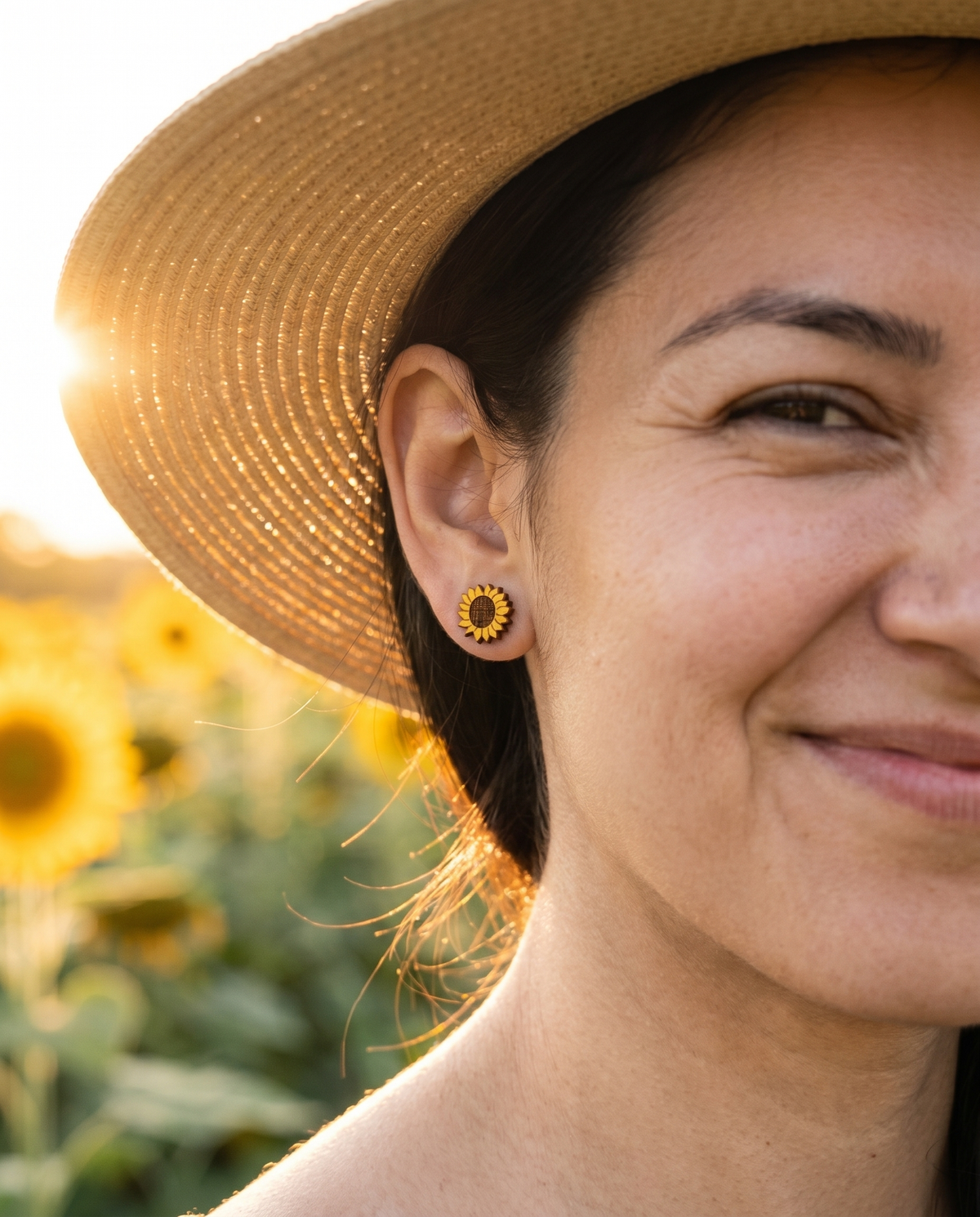 Sunflower Stud Earrings #3007 shown on model