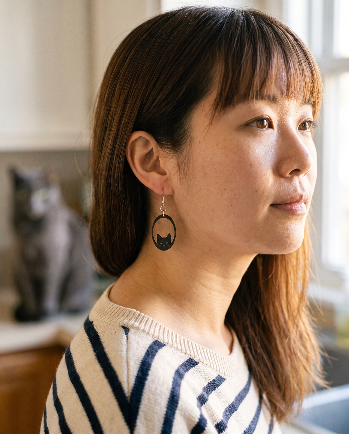 Sneaky Cat Earrings #1808 shown on model