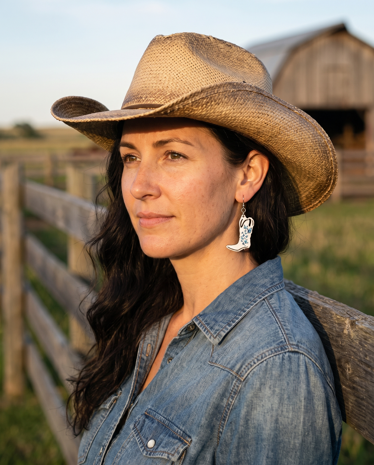 Cowboy Boot Earrings #1000 shown on model