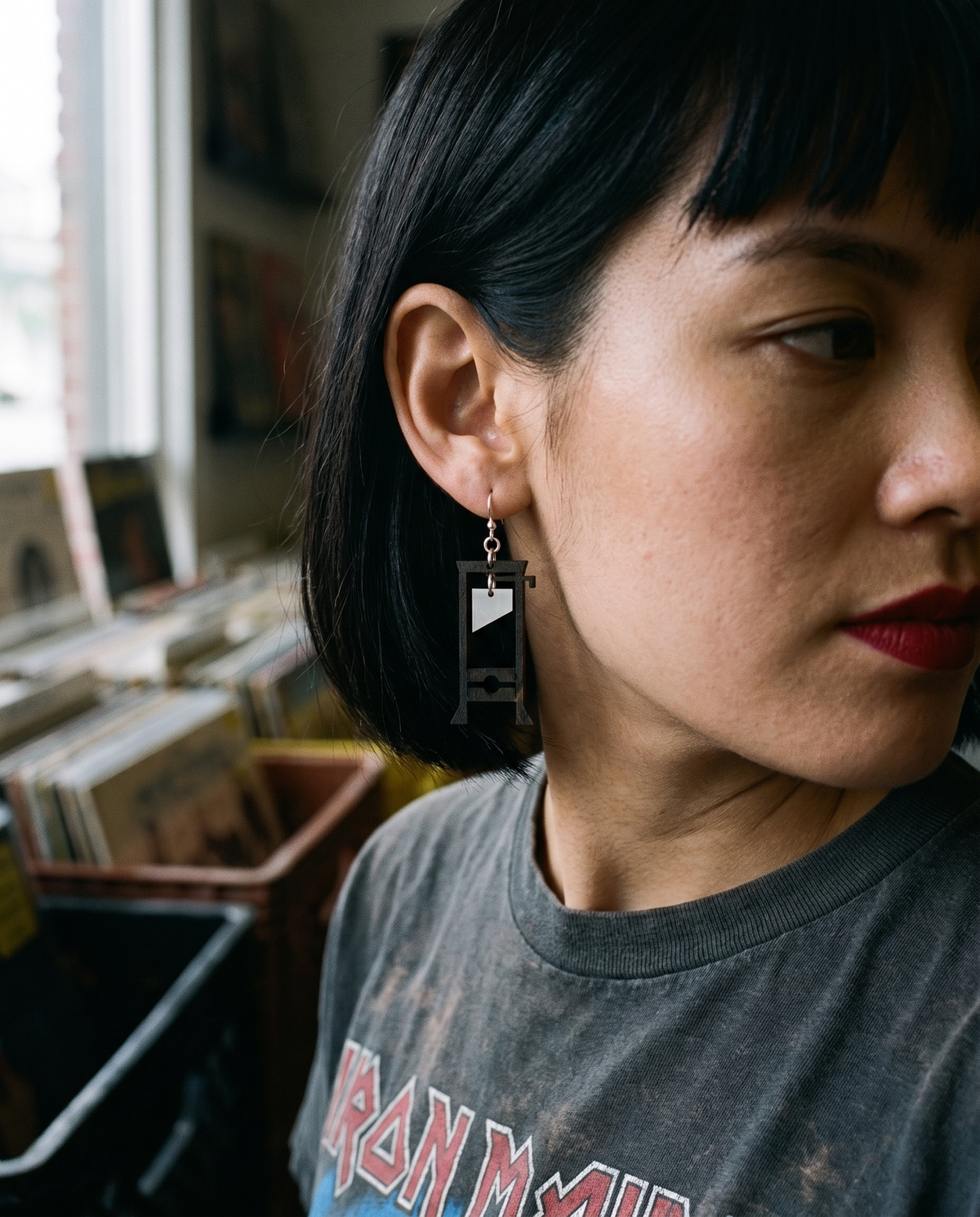 Guillotine Earrings #1743 shown on model