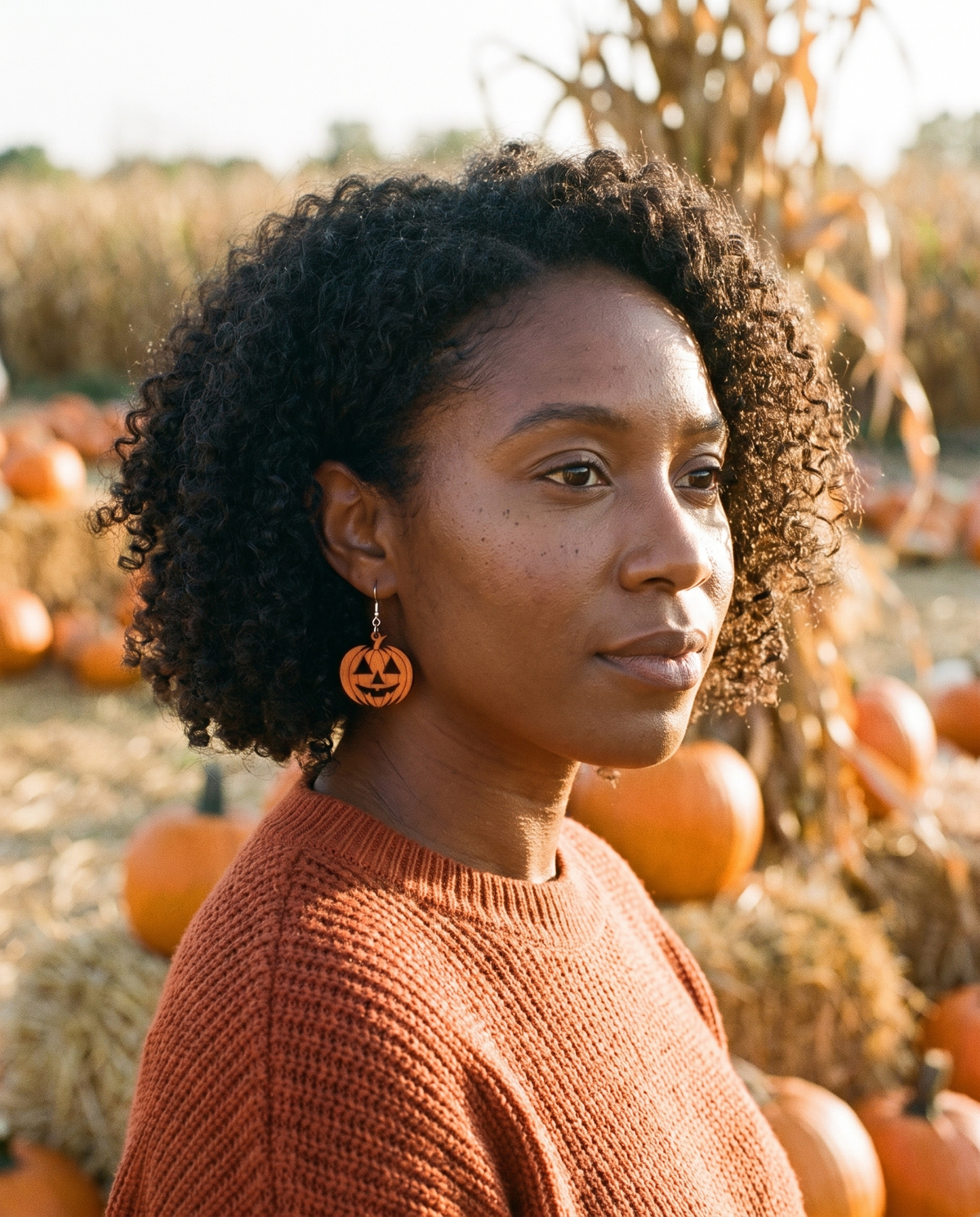 Jack O' Lantern Earrings #1249 shown on model