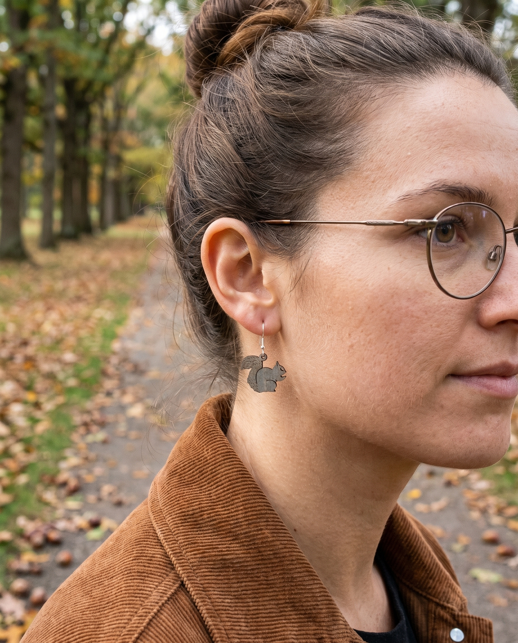 Squirrel Earrings #1030 shown on model