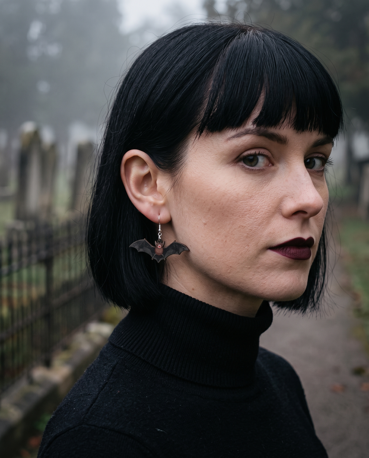 Spooky Bat Earrings #1589 shown on model