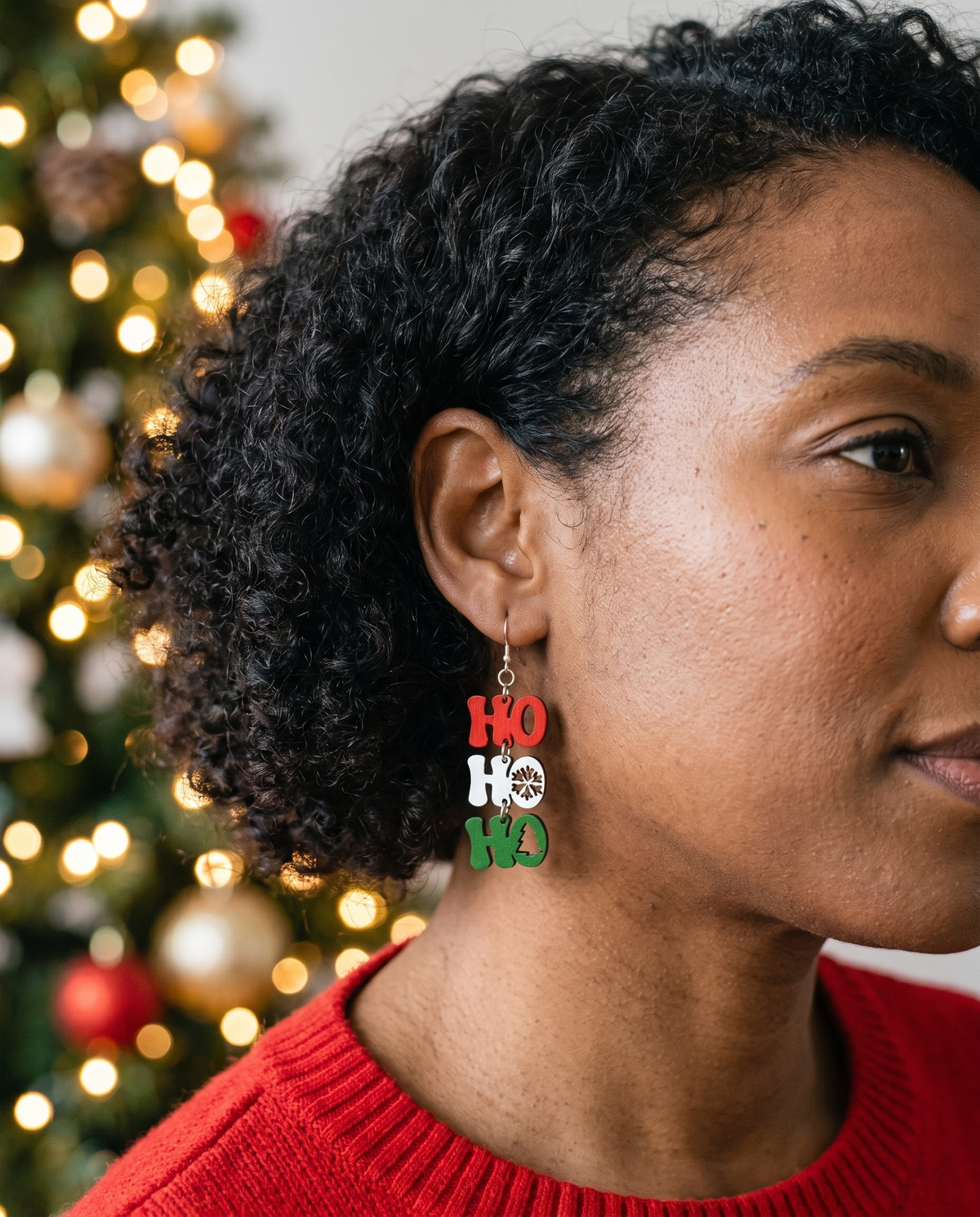 HO HO HO Earrings #1827 shown on model