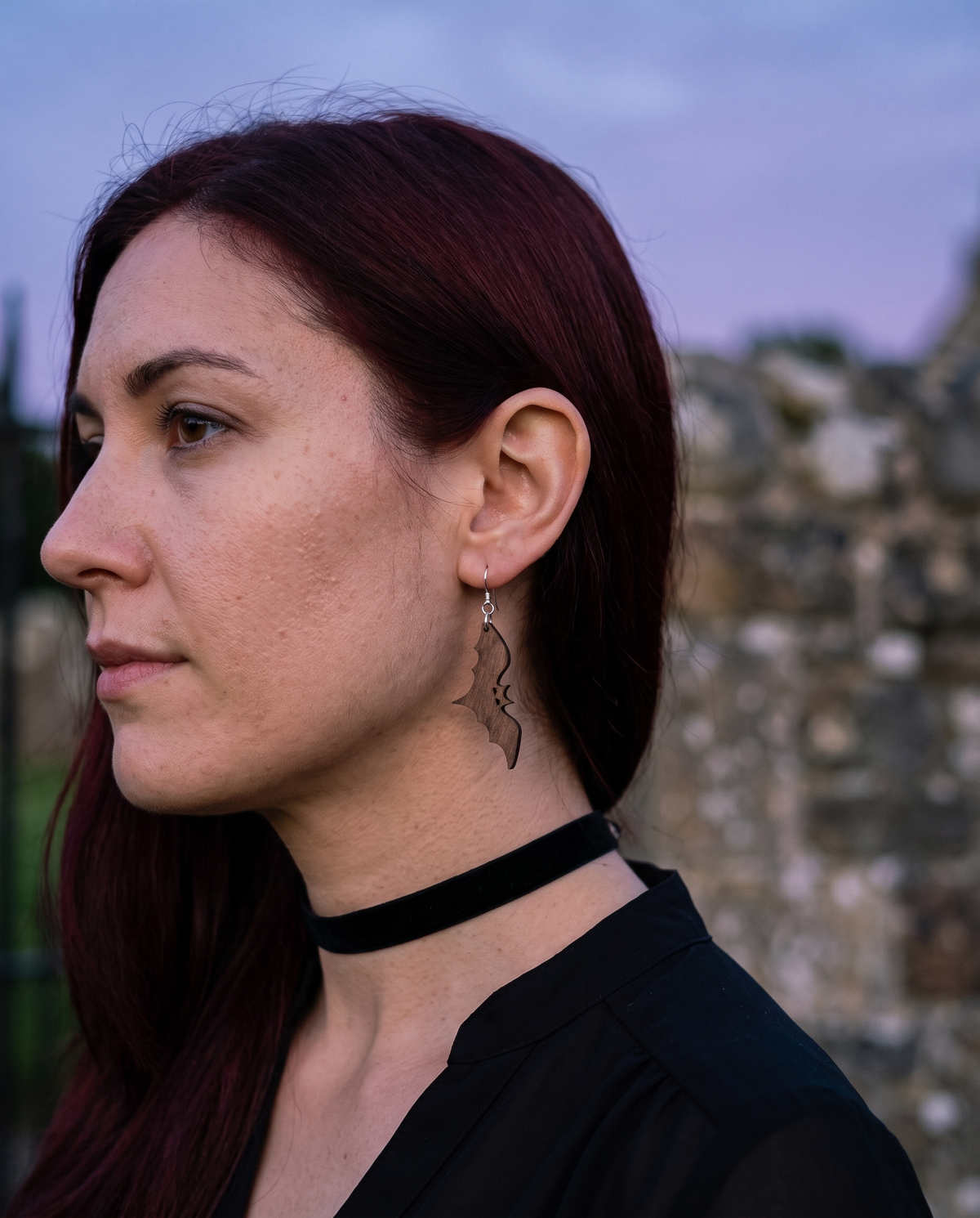 Bat Earrings #1396 shown on model