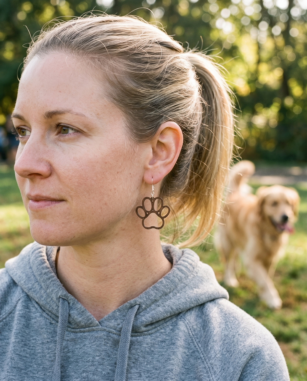Dog Paw Earrings #1018 shown on model