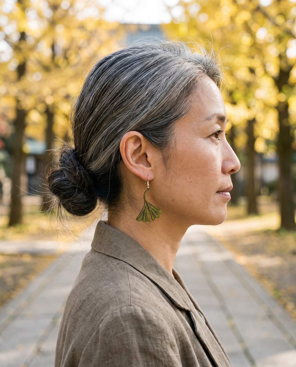 Ginkgo Leaf Earrings #1100 shown on model