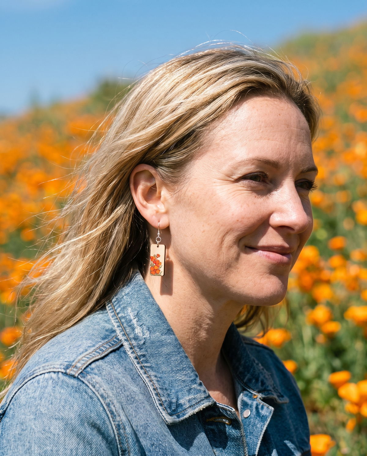 California Poppy Earrings #197 shown on model