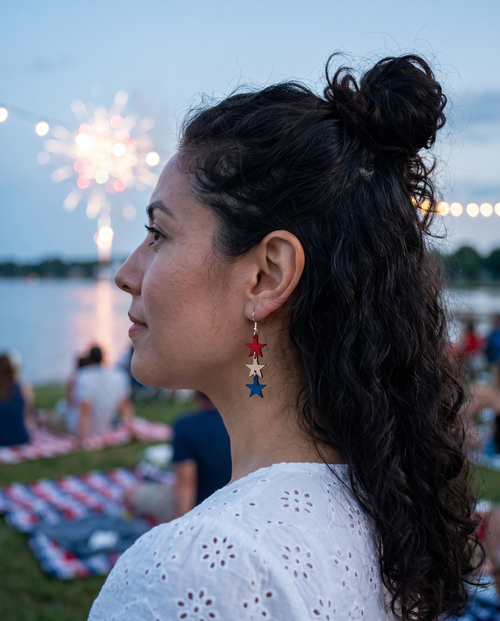 4th of July Star Earrings # 1145 shown on model