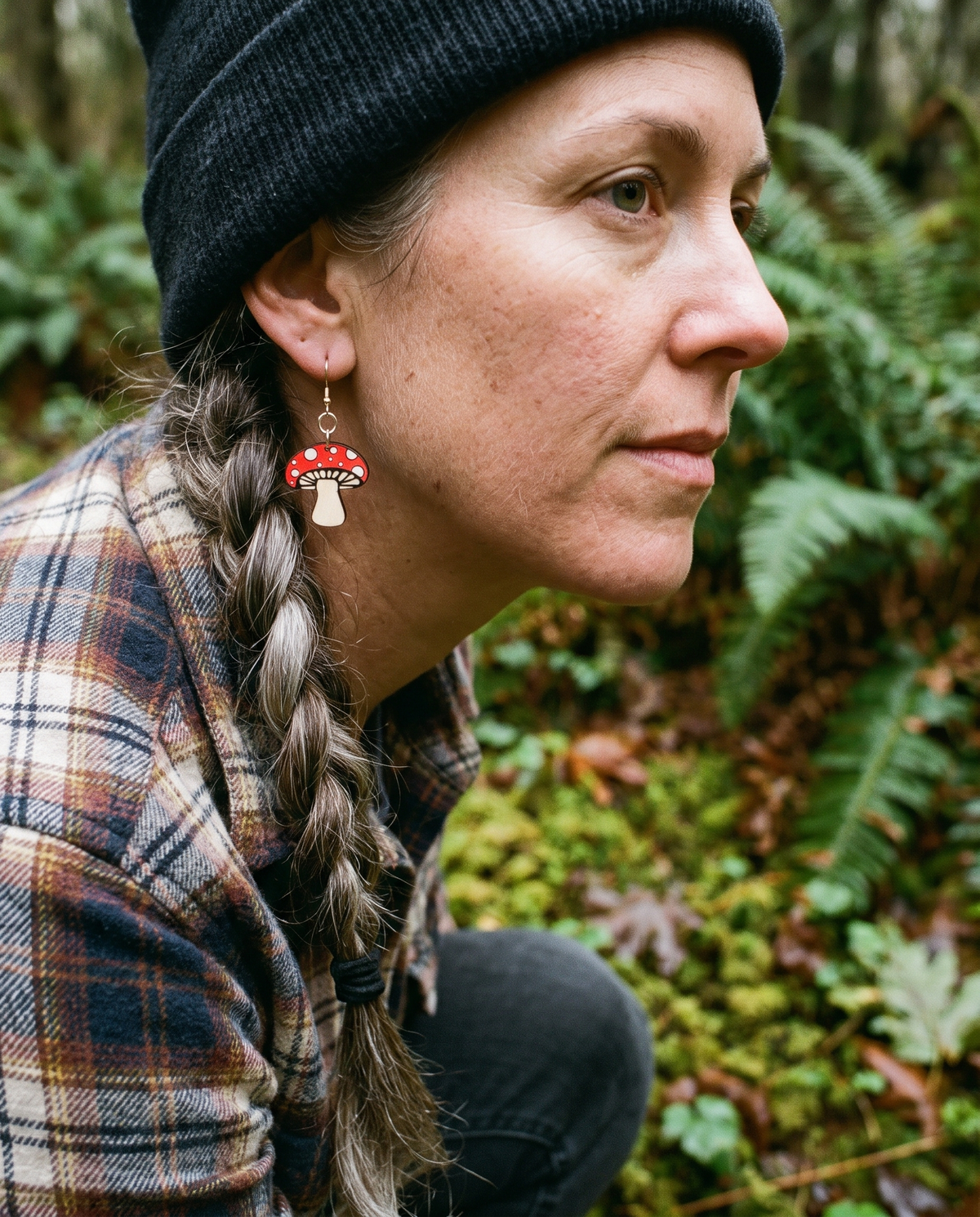 Mushroom Earrings #1289 shown on model
