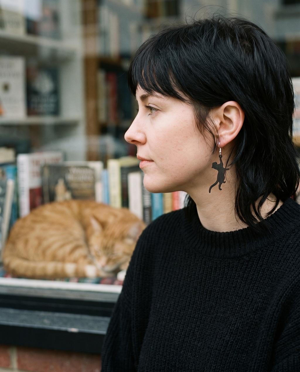 Playful Cat Earrings # 1066 shown on model