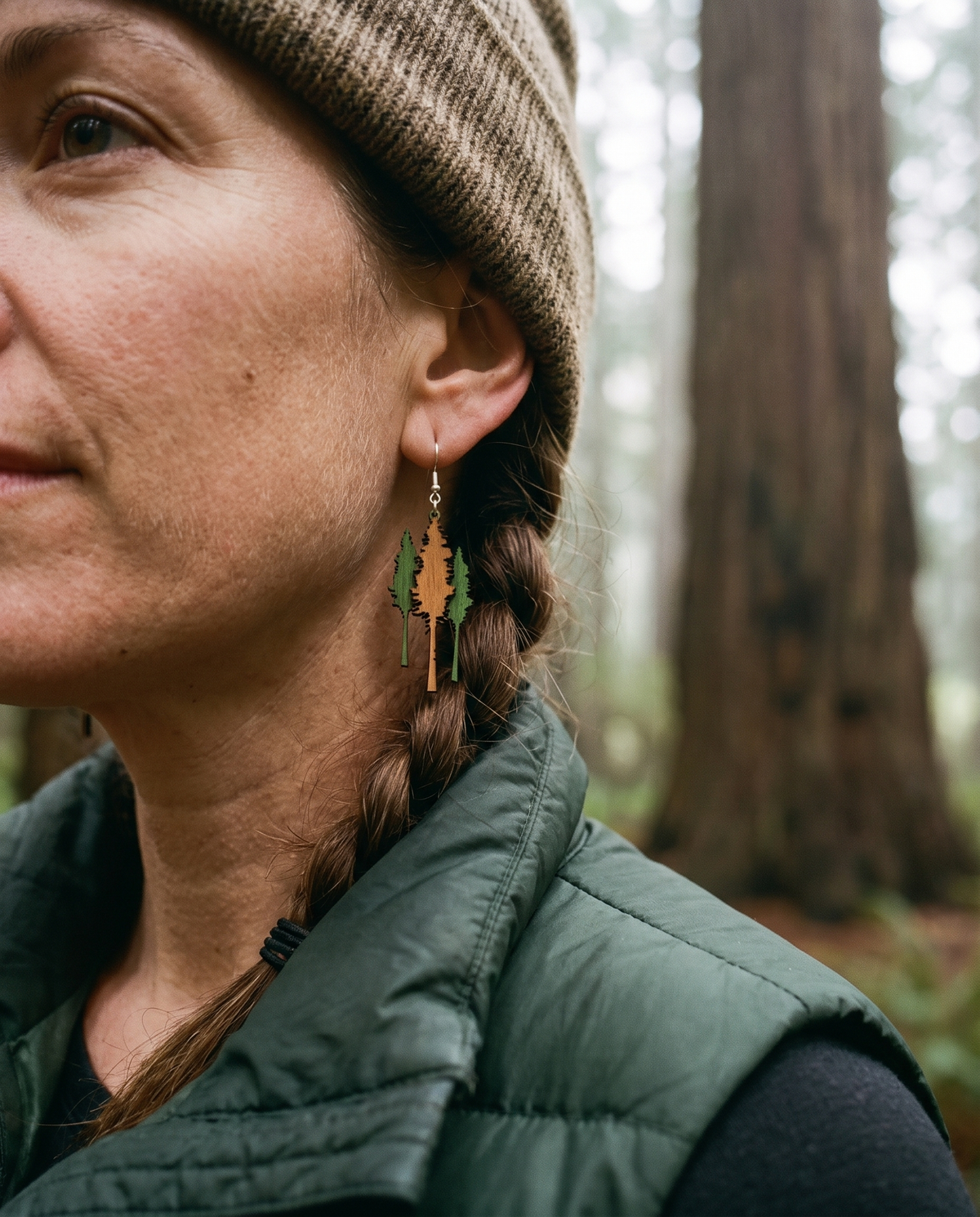 Redwood Tree Earrings # 1282 shown on model