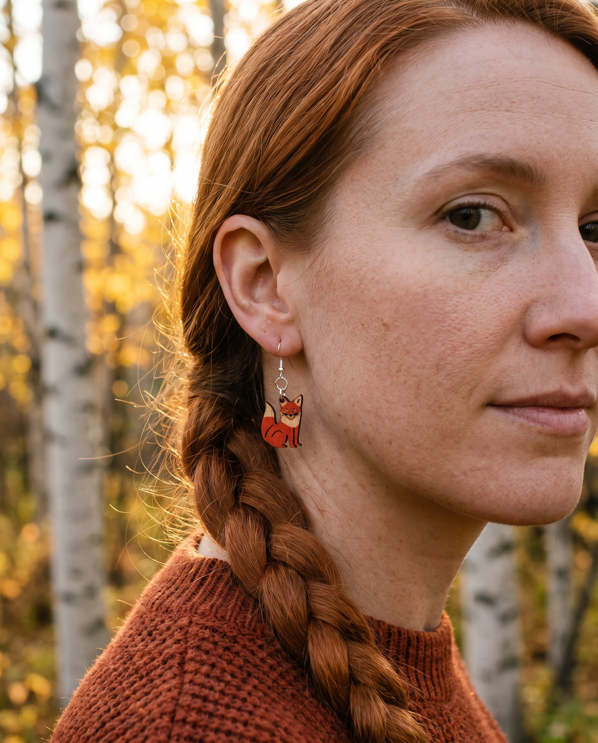Fox earrings # 1292 shown on model