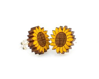 Sunflower Stud Wood Earrings made from Eco Friendly Wood