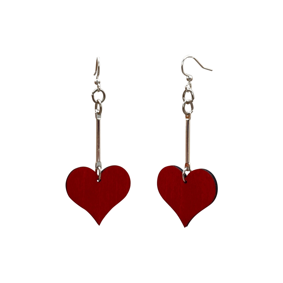 Simple Dangle Solid Heart Wood Earrings made from Eco Friendly Wood.