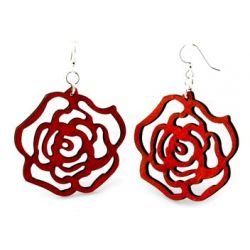 Red rose wooden earrings
