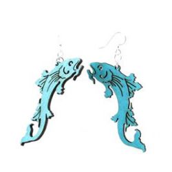 Blue koi fish wood earring