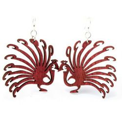 red peacock wood earring