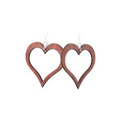 Red open heart wooden earrings