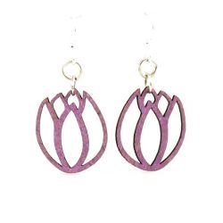 Violet tulip blossom wood earrings