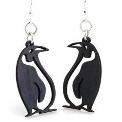 Black Satin wood penguin earrings