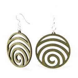 Apple Green wave circle wood earrings