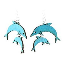 Aqua Marine Dolphin Wood Earrings