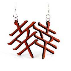 Red Kanji symbol wood earrings
