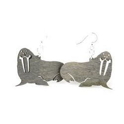 Gray Walrus Wood Earrings