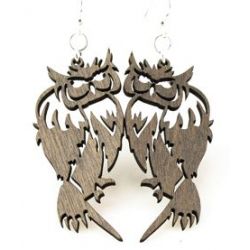 Gray barn owl wood earrings